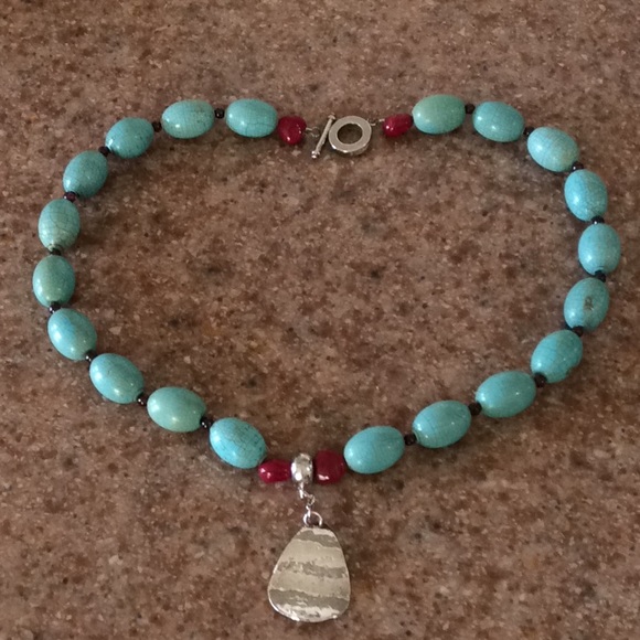 Faux Turquoise Silver Plated Statement Necklace - Picture 8 of 10